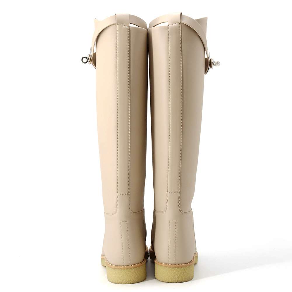 HERMES Faustin short boots Beige Calf Leather Size 35