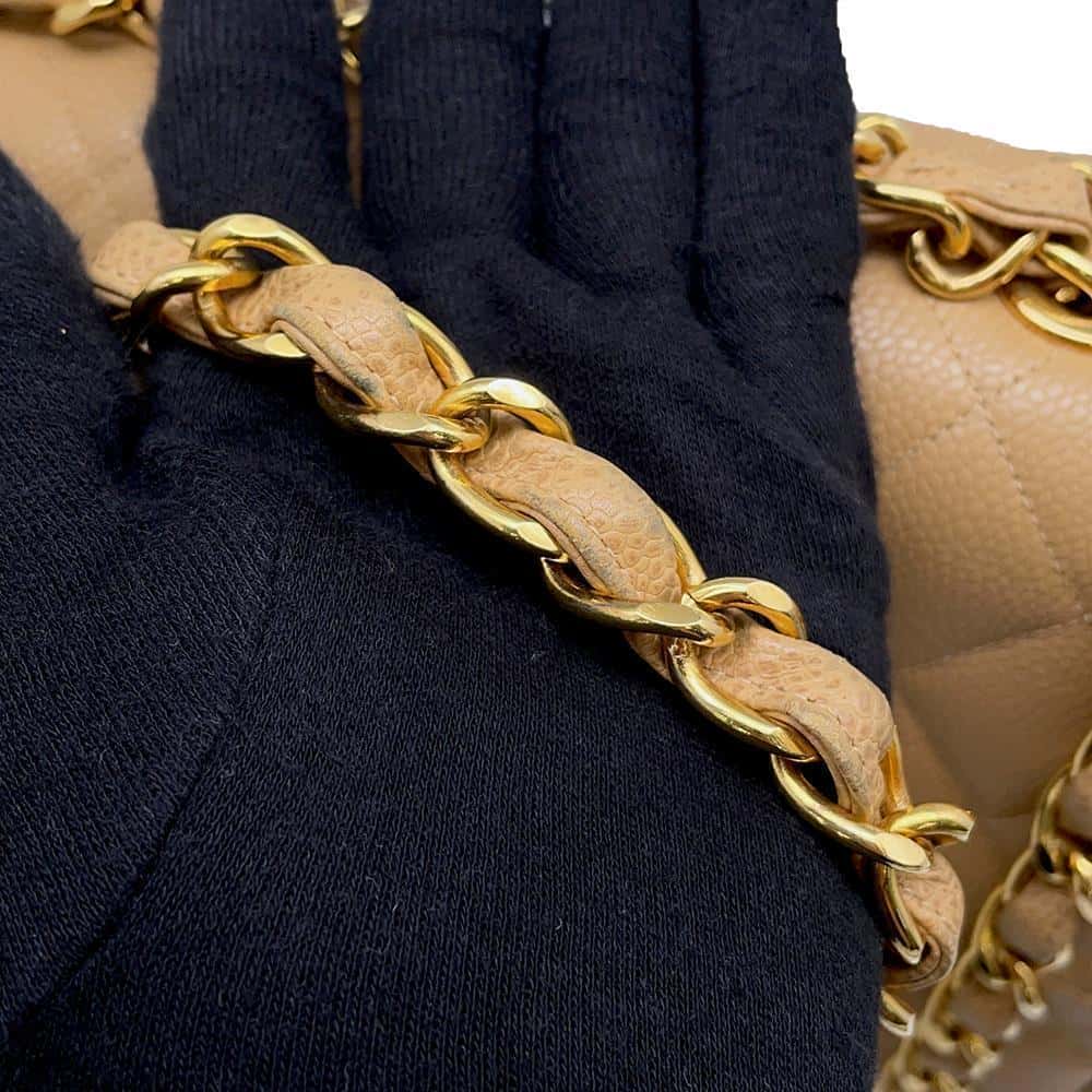 CHANEL Jumbo Matelasse ChainShoulder Bag BeigeA04412 Caviar Leather Size 30