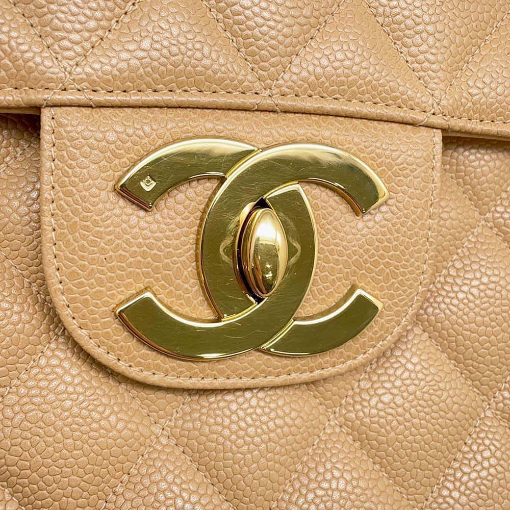 CHANEL Jumbo Matelasse ChainShoulder Bag BeigeA04412 Caviar Leather Size 30