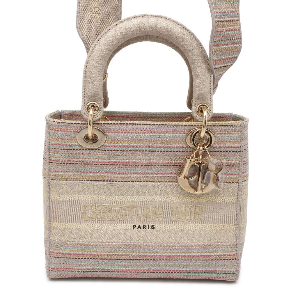 Dior Lady D Light 2WAY Handbag Beige/Multicolor Canvas Size Medium