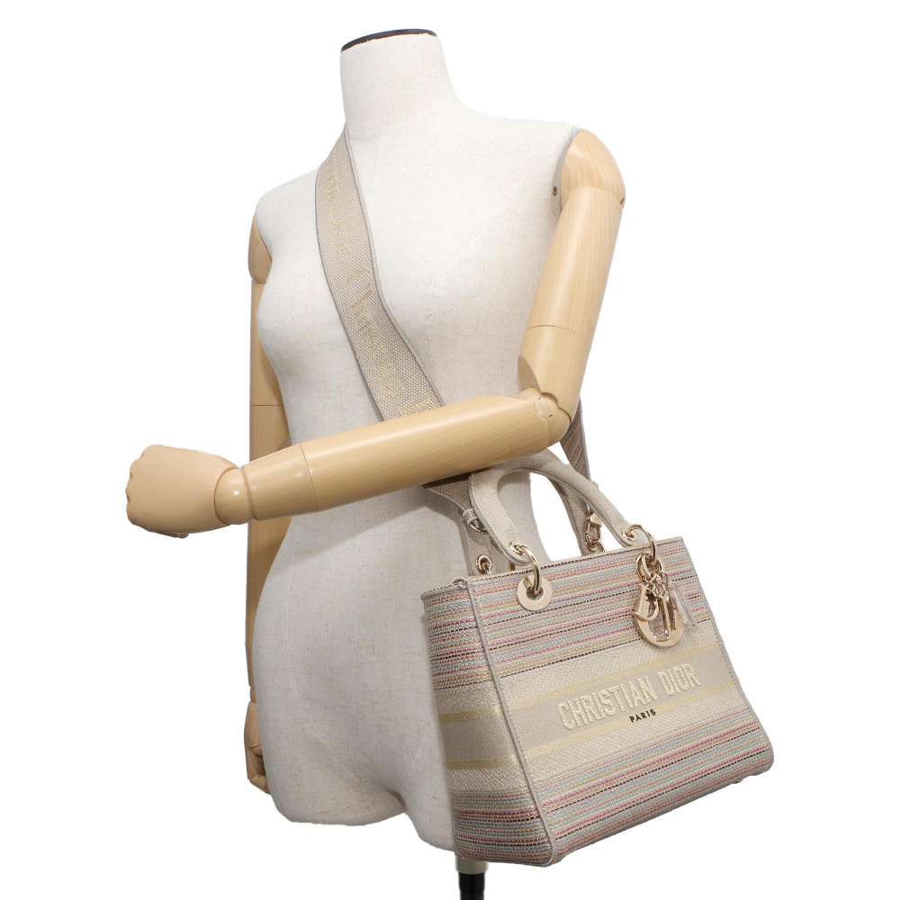 Dior Lady D Light 2WAY Handbag Beige/Multicolor Canvas Size Medium
