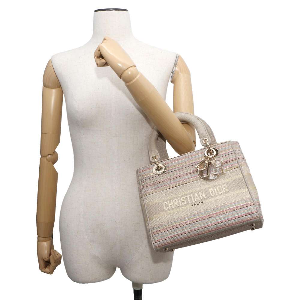 Dior Lady D Light 2WAY Handbag Beige/Multicolor Canvas Size Medium