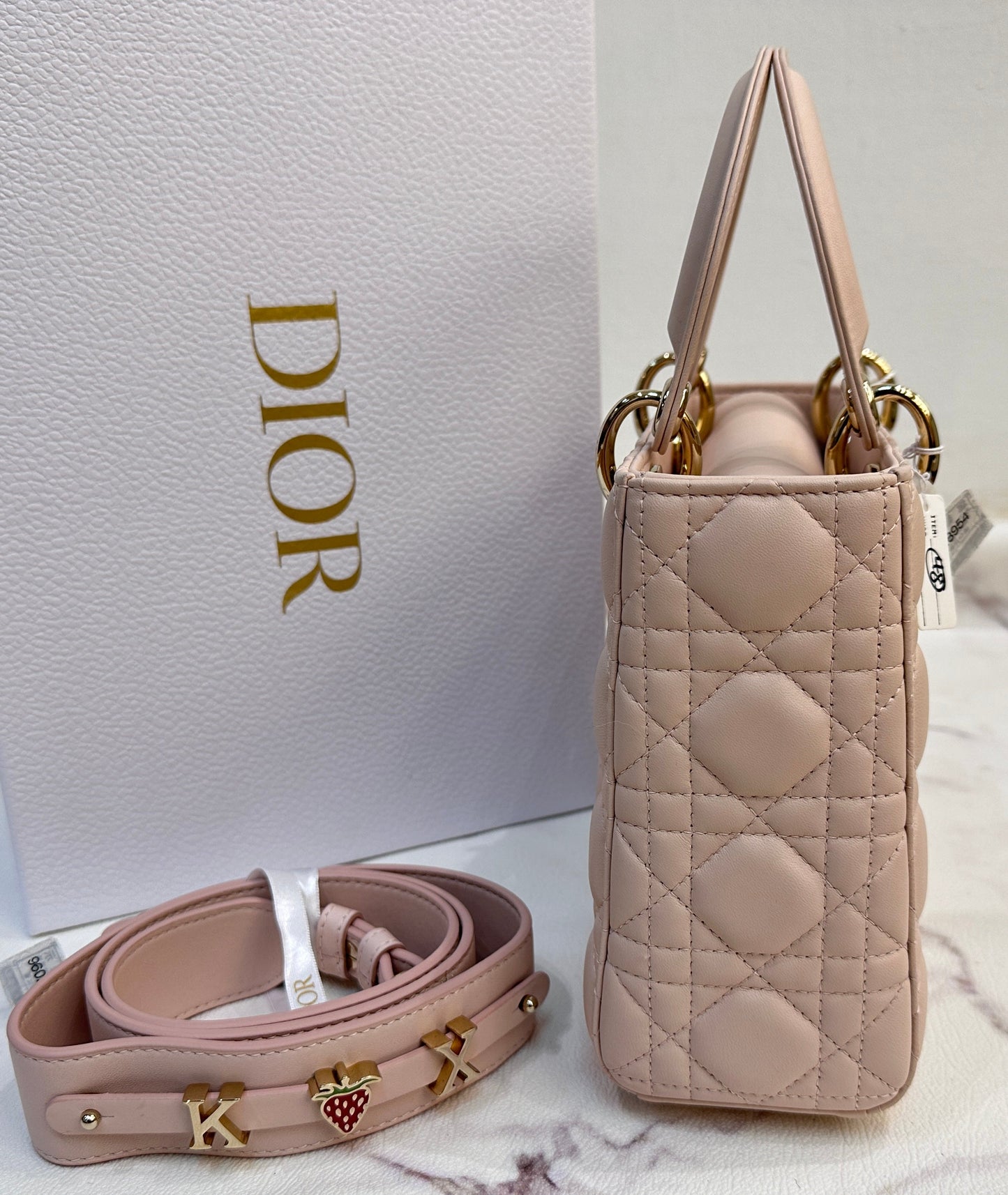 DIOR Lambskin Cannage Small Lucky Badges My Lady Dior Pink