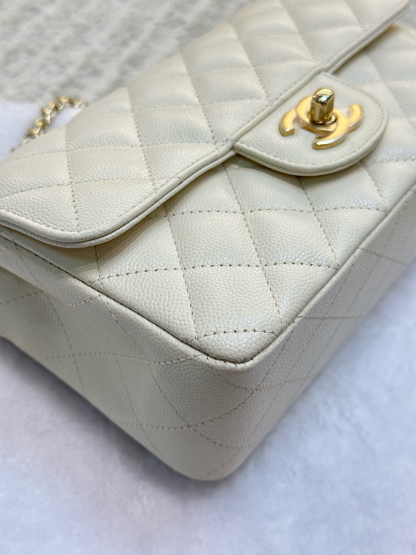 Chanel Mini Rectangle Caviar Ivory 17C GHW