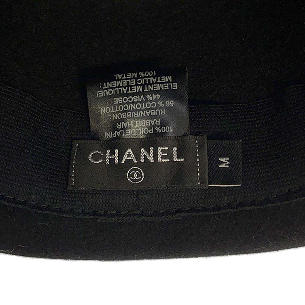 CHANEL Hat Ribbon Size M Black Rabbit100%