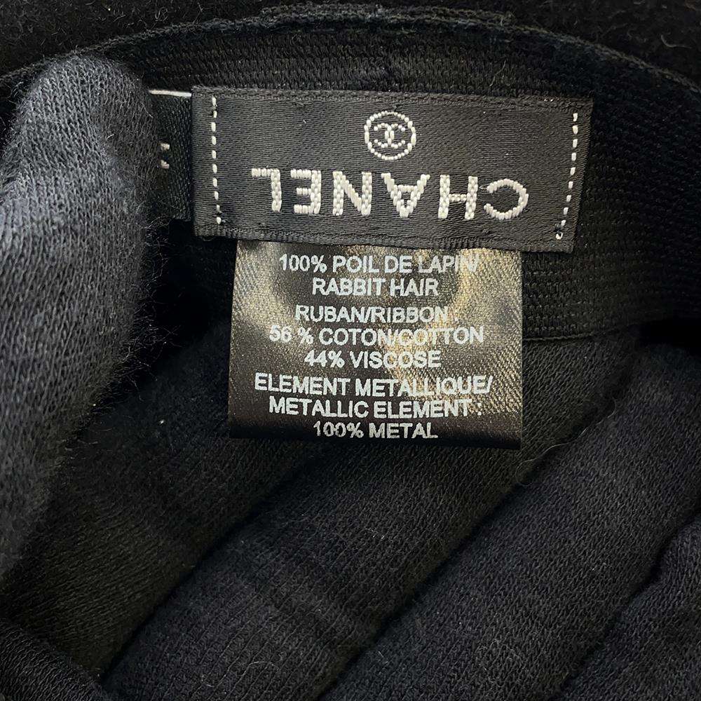 CHANEL Hat Ribbon Size M Black Rabbit100%