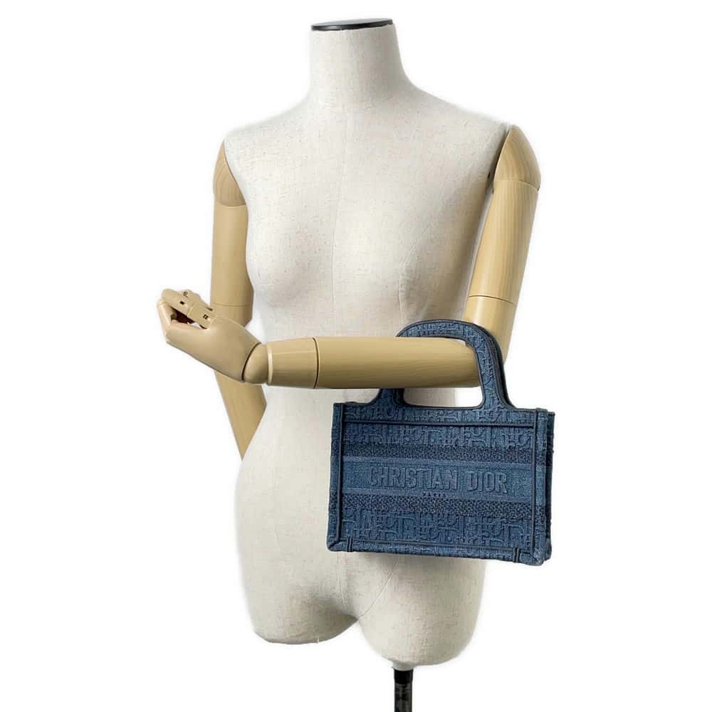 Dior Oblique Denim Book Tote Blue Canvas Size Mini