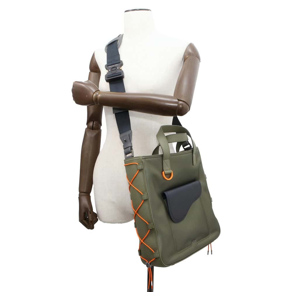 Dior Sacai Collaboration Saddle Tote Bag Moss Green/Navy Nylon Leather