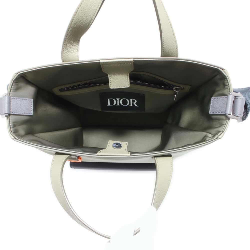 Dior Sacai Collaboration Saddle Tote Bag Moss Green/Navy Nylon Leather