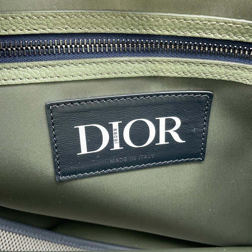 Dior Sacai Collaboration Saddle Tote Bag Moss Green/Navy Nylon Leather