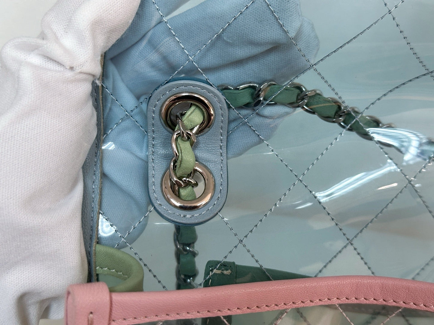 Chanel Coco Splash PVC Medium Flap Bag Pink/Blue/Green Holo card 2569