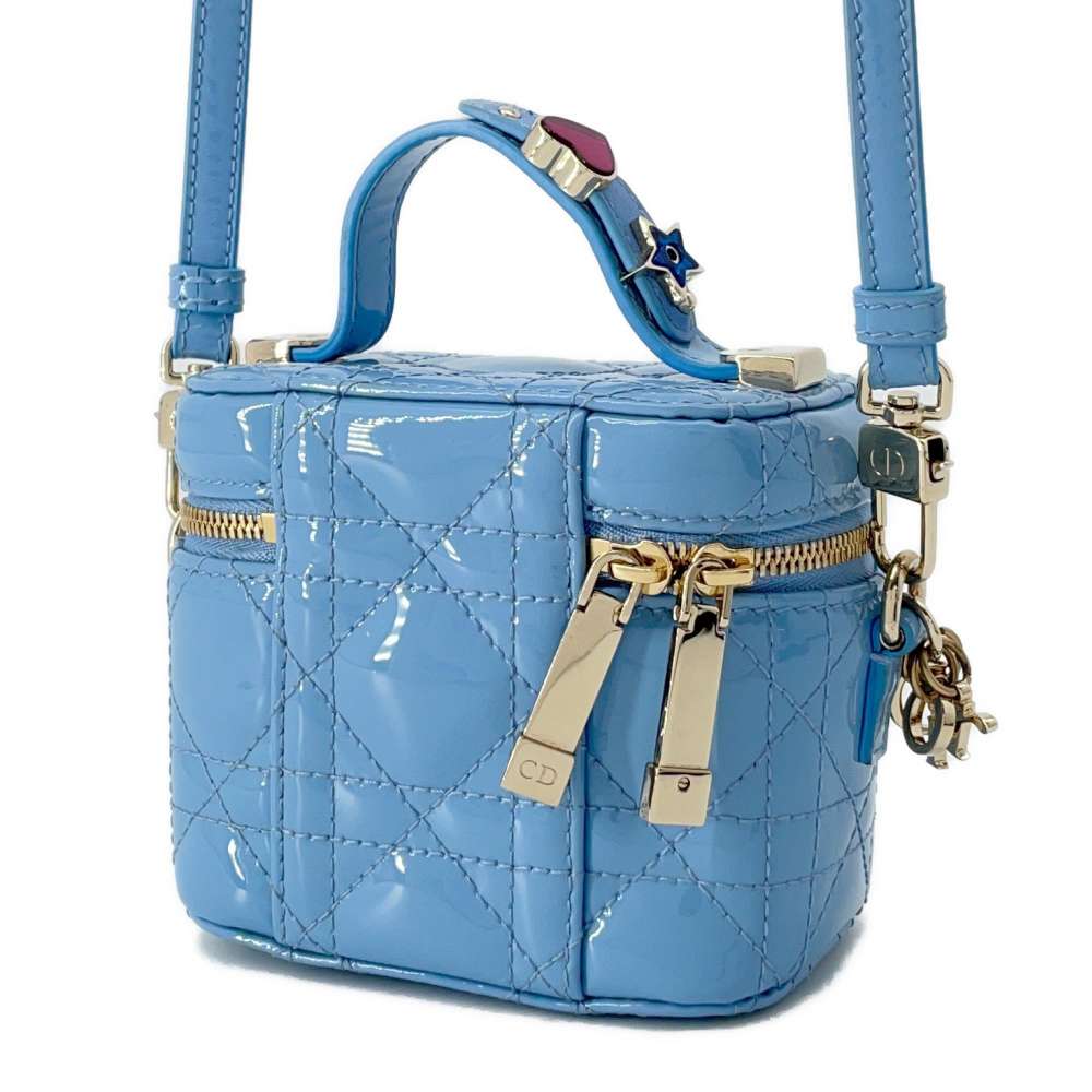 Dior Lady Dior Vanity 2way Bag Light Blue S0935OWCB Patent Leather Size micro