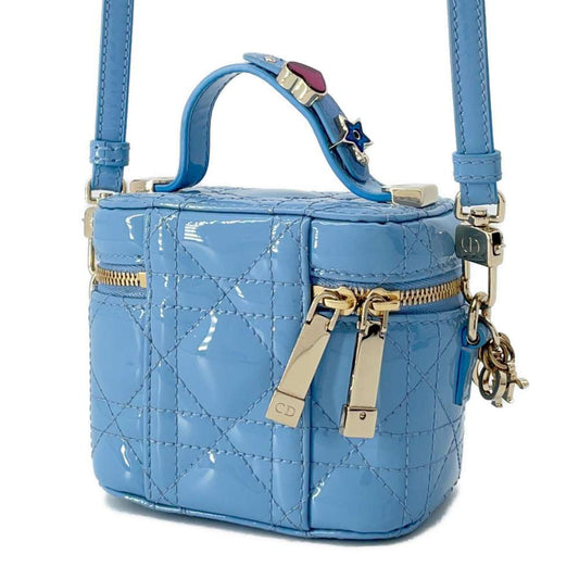 Dior Lady Dior Vanity 2way Bag Light Blue S0935OWCB Patent Leather Size micro