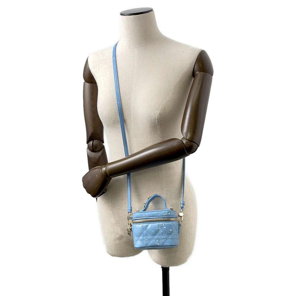 Dior Lady Dior Vanity 2way Bag Light Blue S0935OWCB Patent Leather Size micro