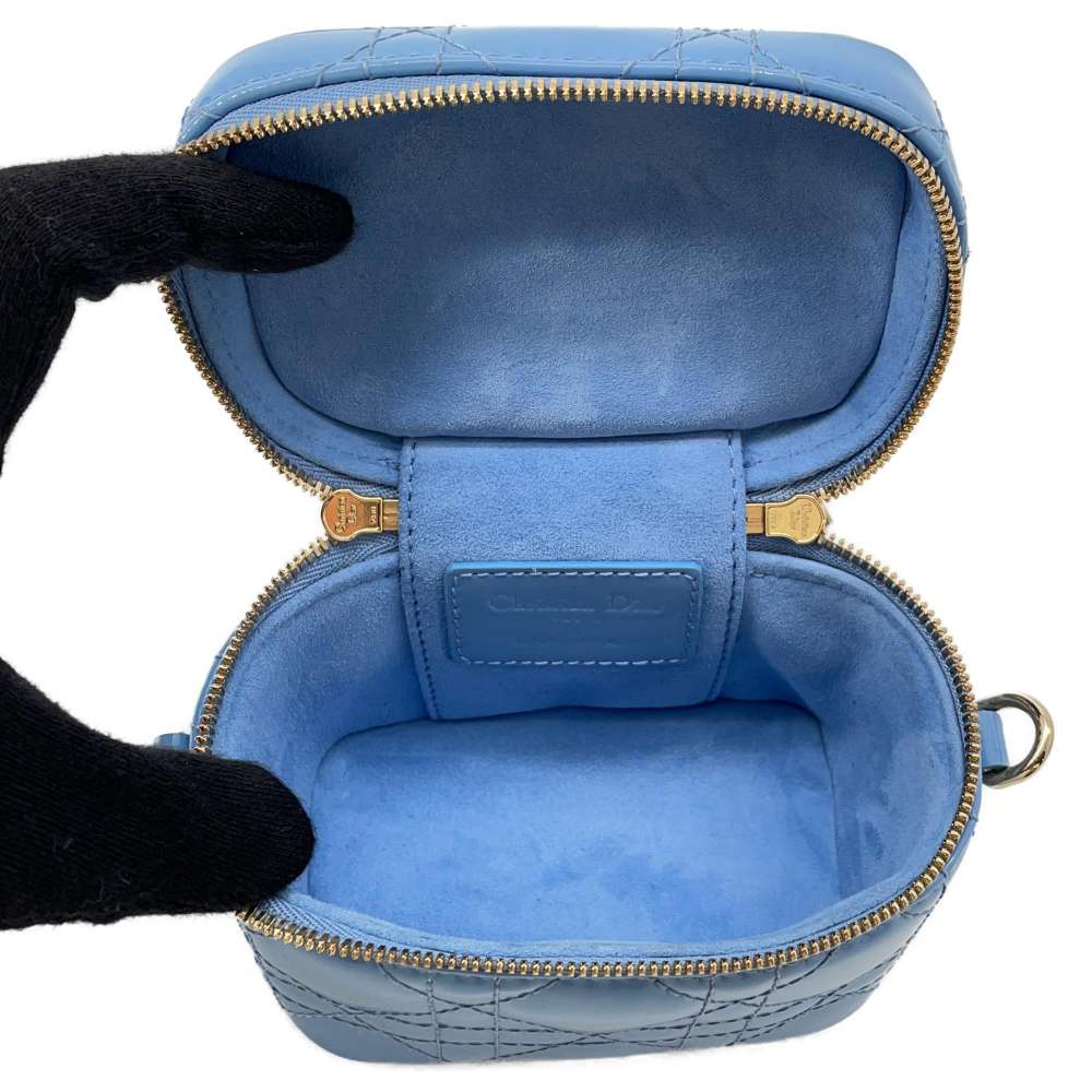 Dior Lady Dior Vanity 2way Bag Light Blue S0935OWCB Patent Leather Size micro