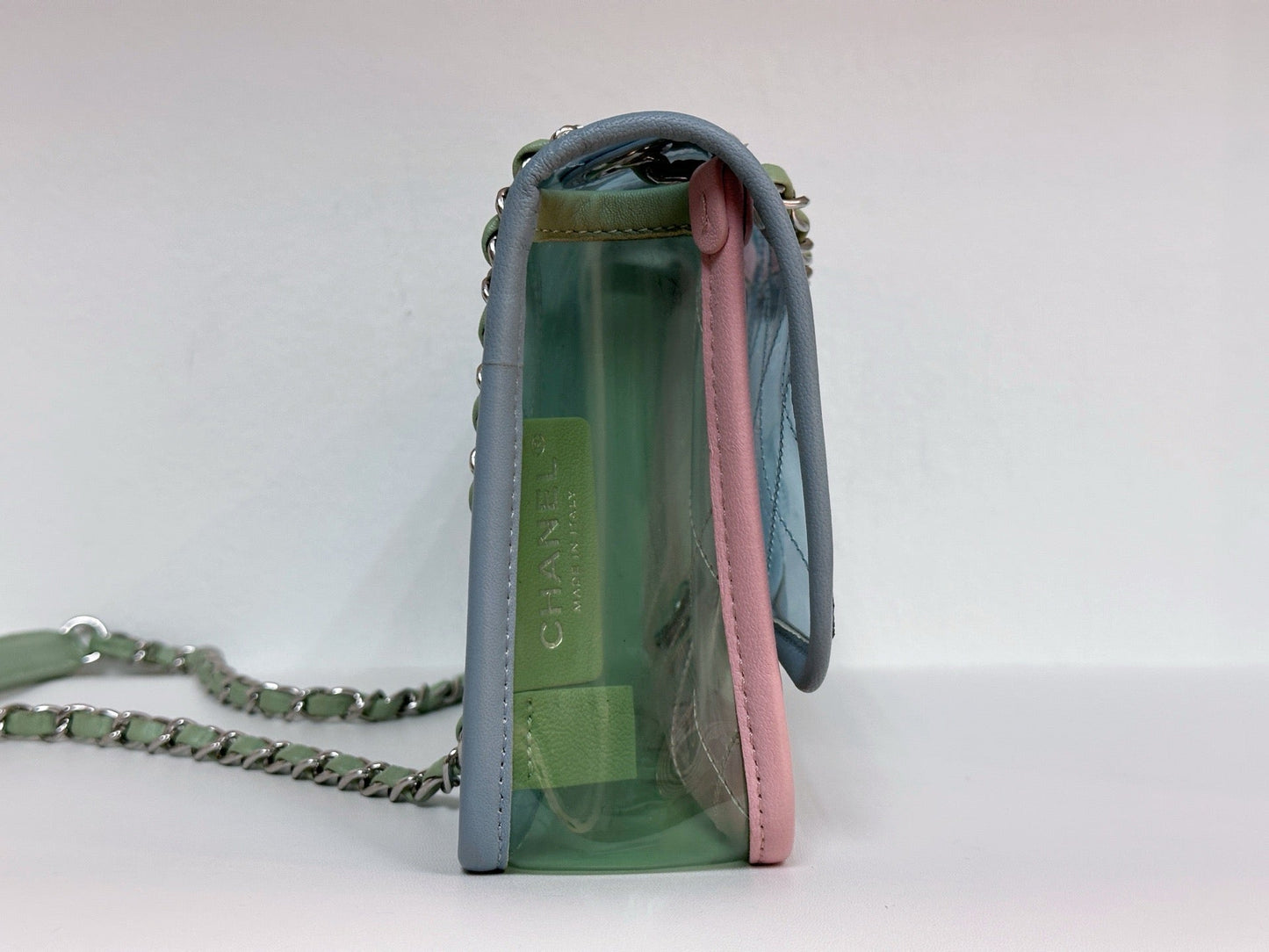 Chanel Coco Splash PVC Medium Flap Bag Pink/Blue/Green Holo card 2569