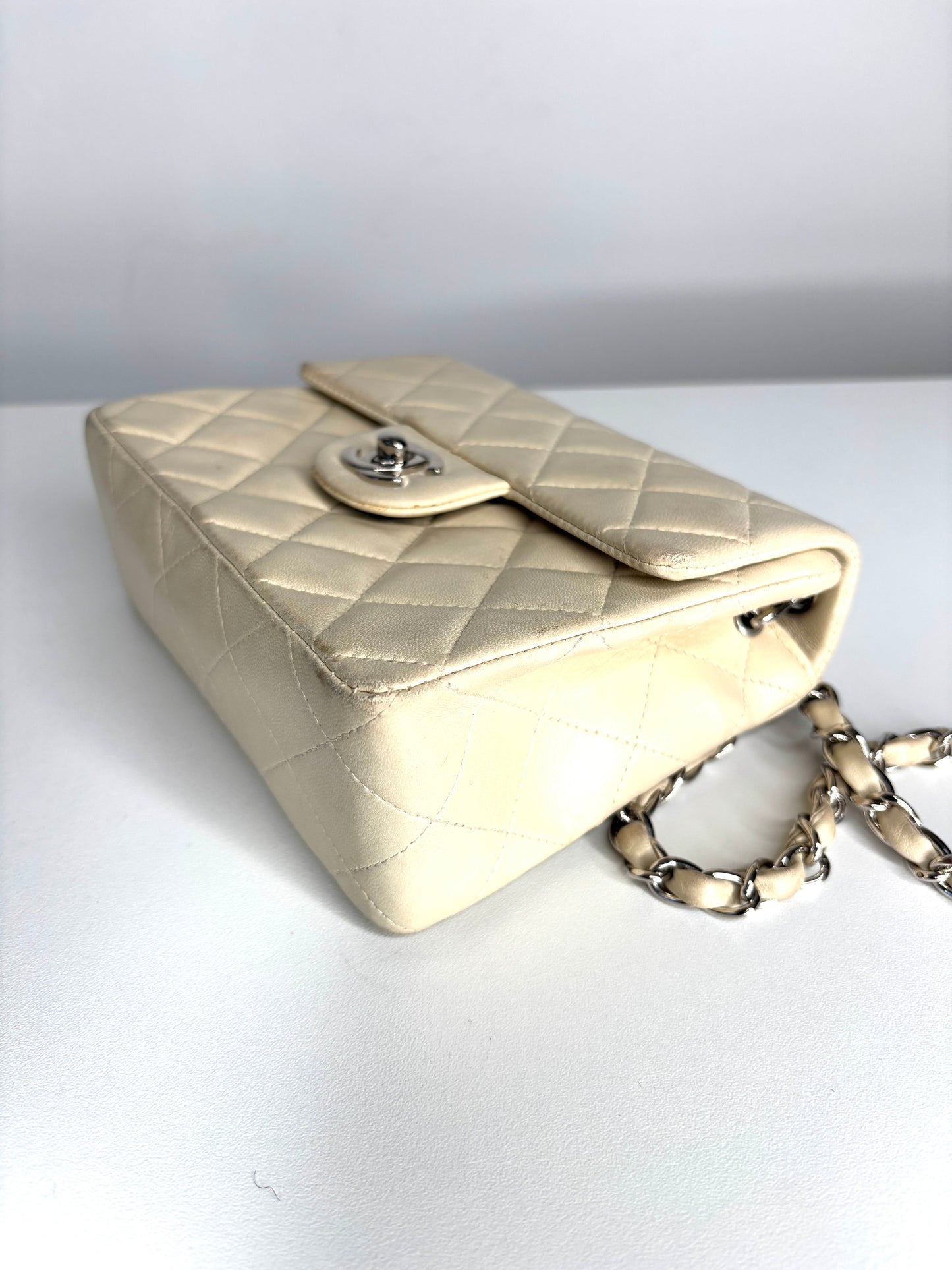 Chanel Mini Flap Square Ivory Lambskin Shoulder Bag - Preloved