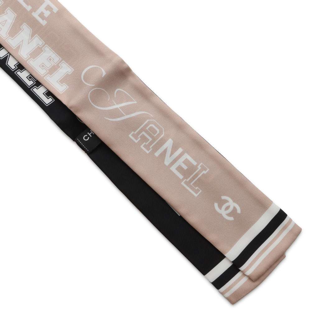 CHANEL Scarf logo design Beige/Black Silk100%