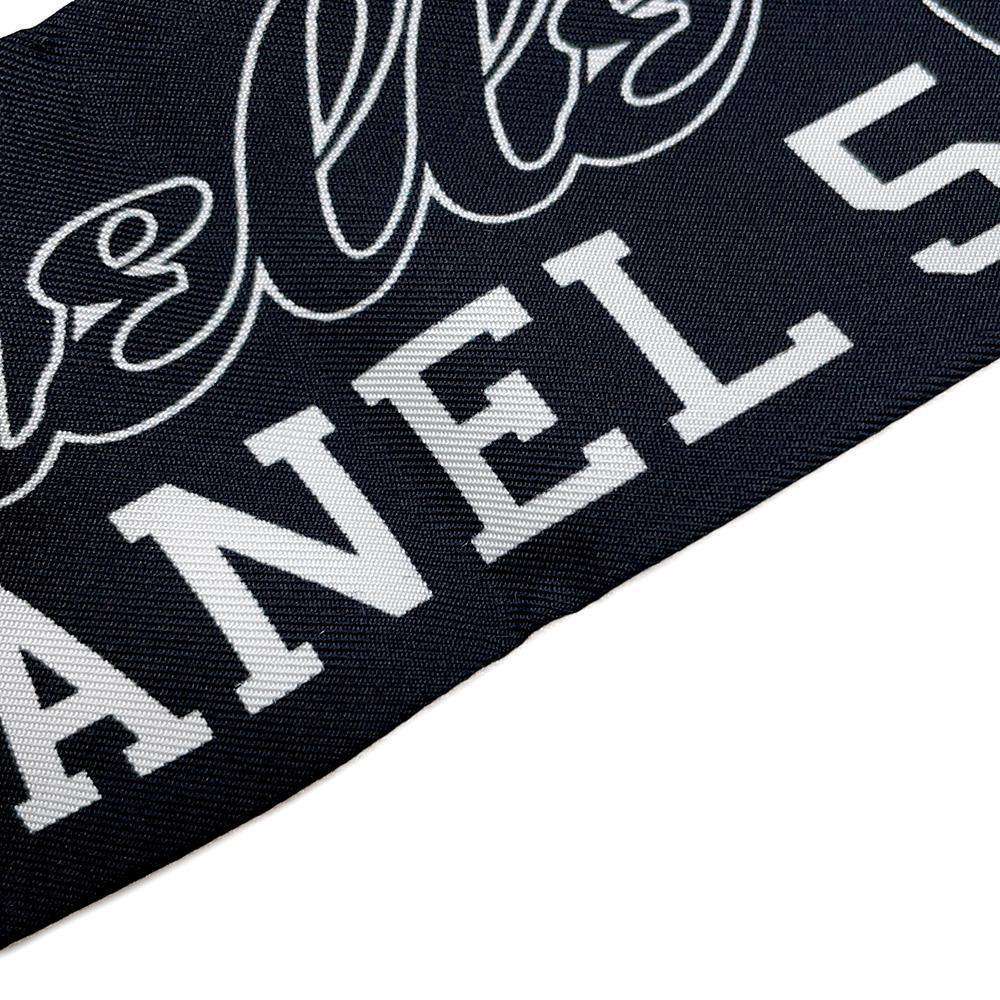 CHANEL Scarf logo design Beige/Black Silk100%