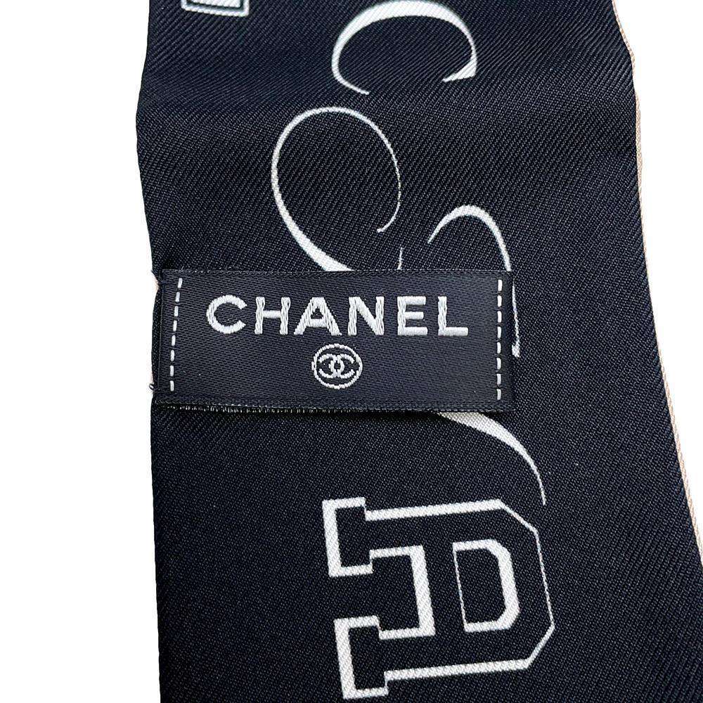 CHANEL Scarf logo design Beige/Black Silk100%