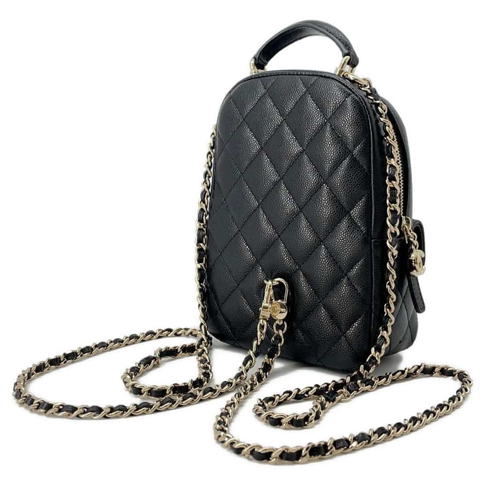 CHANEL Matelasse Backpack Black AP3753 Caviar Leather Size Mini