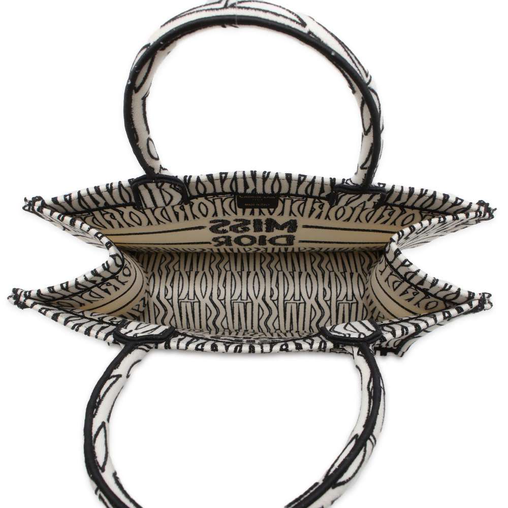 Dior Miss Dior Allover Embroidery Book Tote White/Black M1296ZEZE_M041 Canvas Size Medium