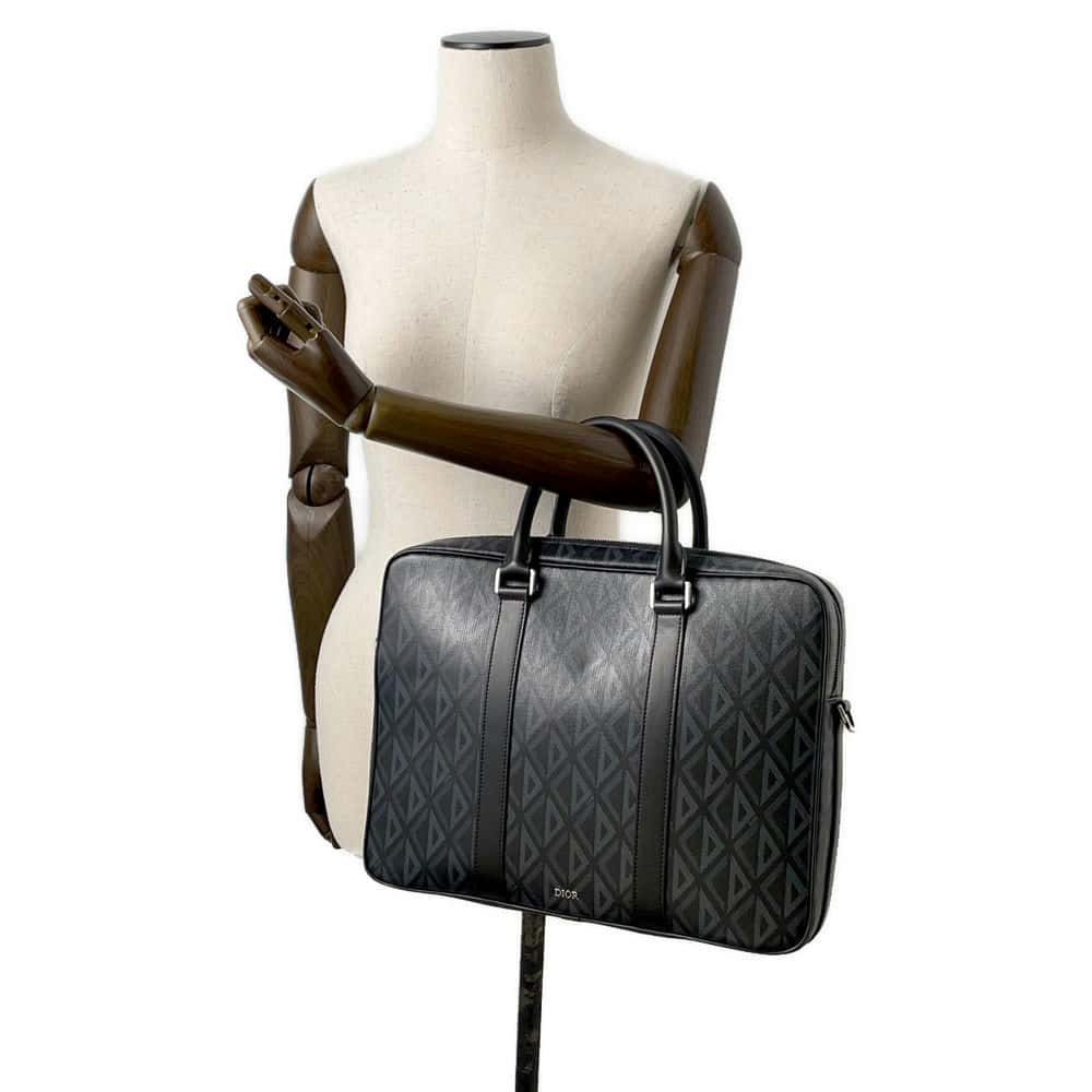 Dior CDDiamond Zip Briefcase Black/Gray 1ESBR180CDP_H43E PVC Coated Canvas Calf Leather