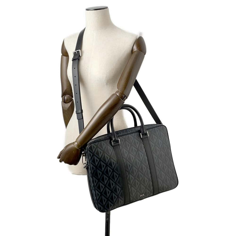 Dior CDDiamond Zip Briefcase Black/Gray 1ESBR180CDP_H43E PVC Coated Canvas Calf Leather