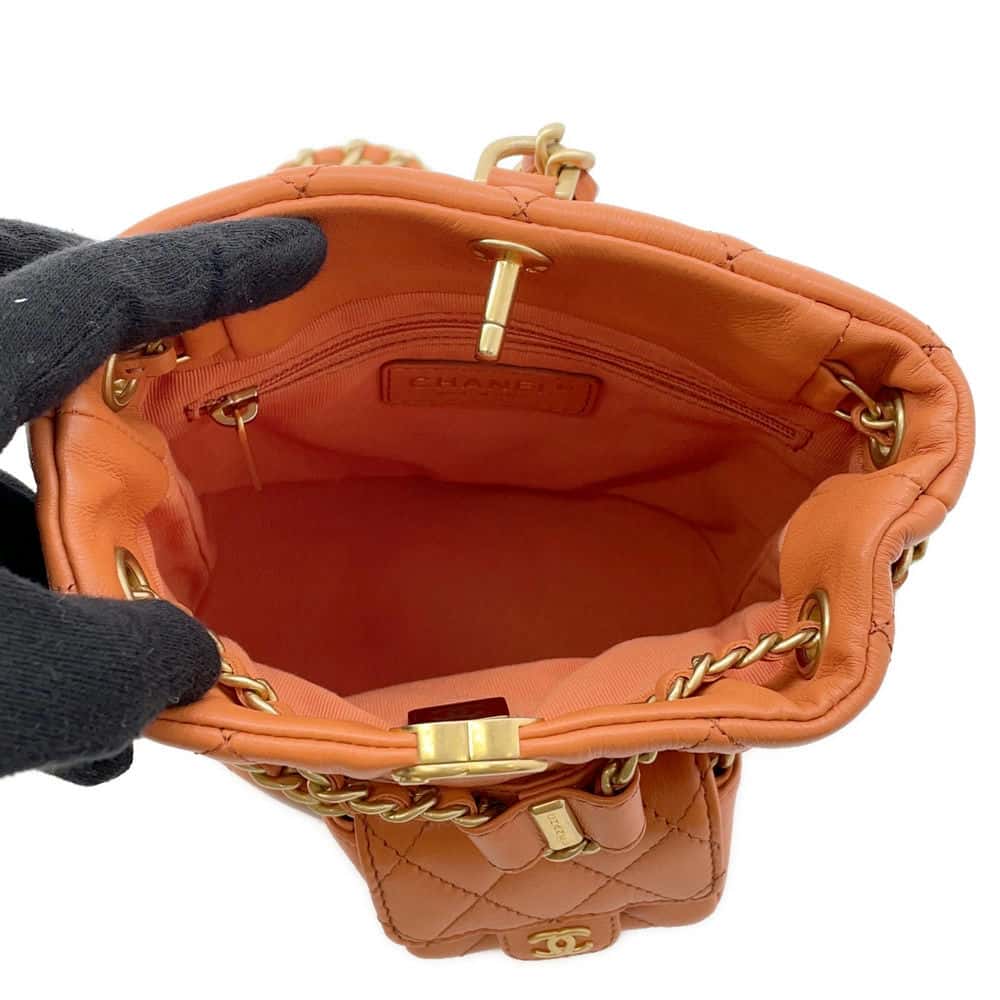 CHANEL Matelasse Backpack with Mini Bag Pouch Orange AS3947 Leather Size Small