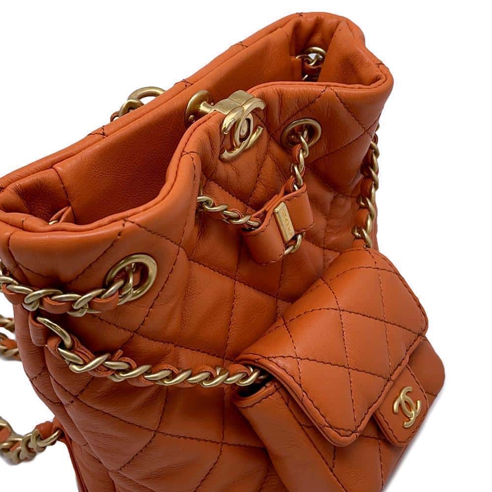 CHANEL Matelasse Backpack with Mini Bag Pouch Orange AS3947 Leather Size Small