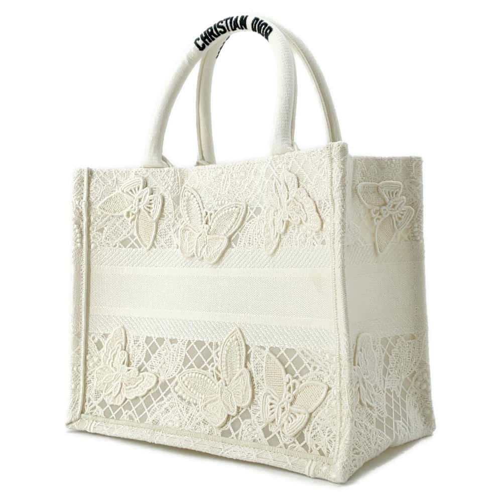 Dior Book Tote Butterfly Embroidery White Canvas Size Small
