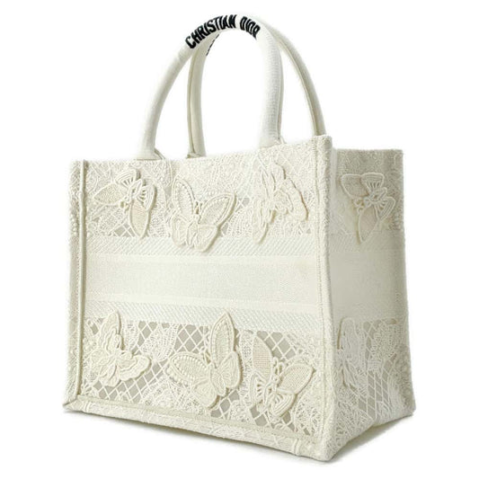 Dior Book Tote Butterfly Embroidery White Canvas Size Small