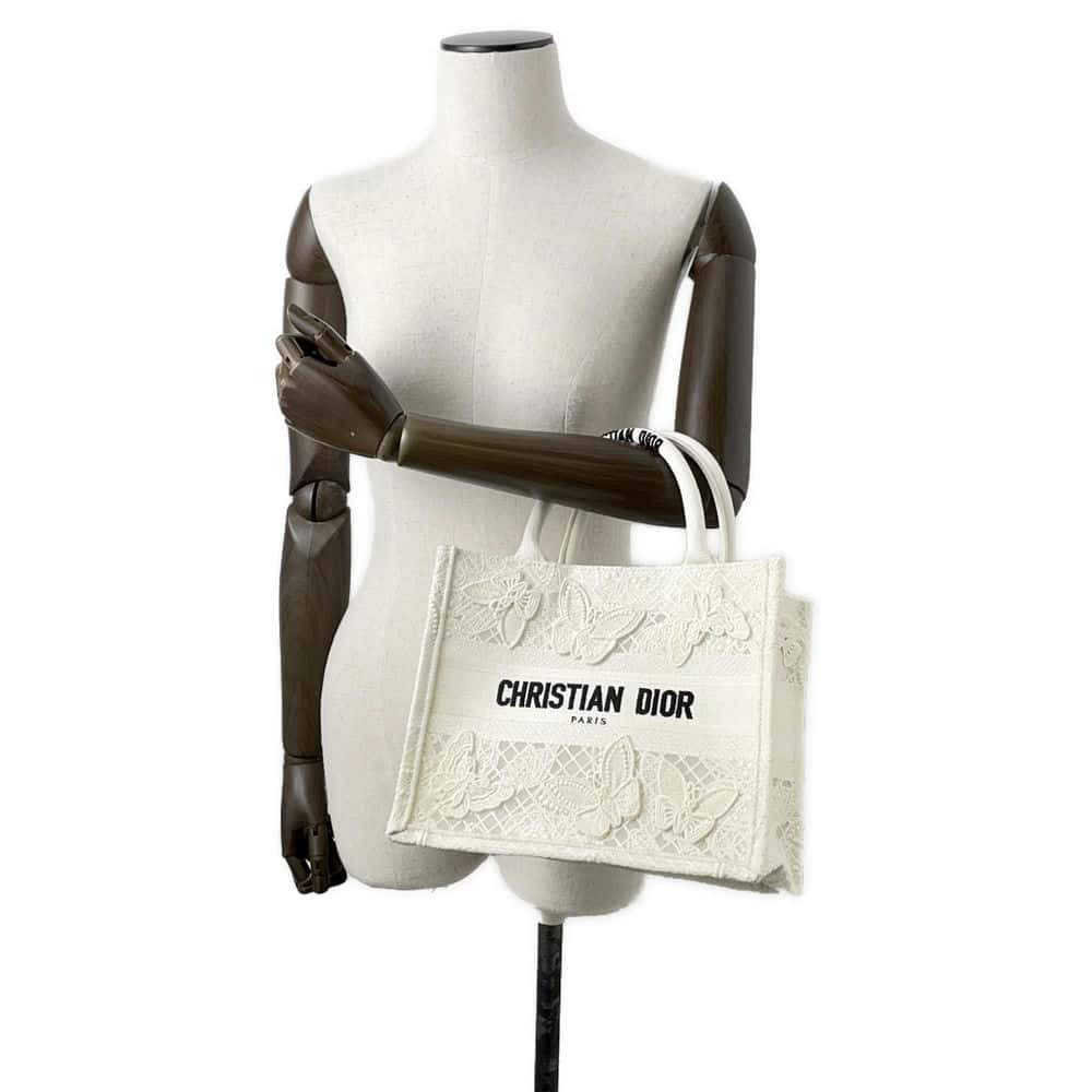 Dior Book Tote Butterfly Embroidery White Canvas Size Small