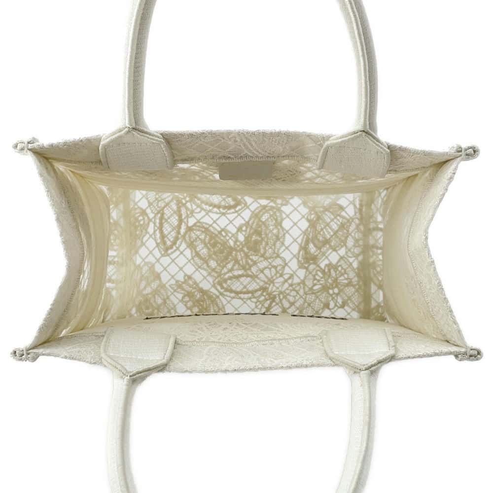 Dior Book Tote Butterfly Embroidery White Canvas Size Small
