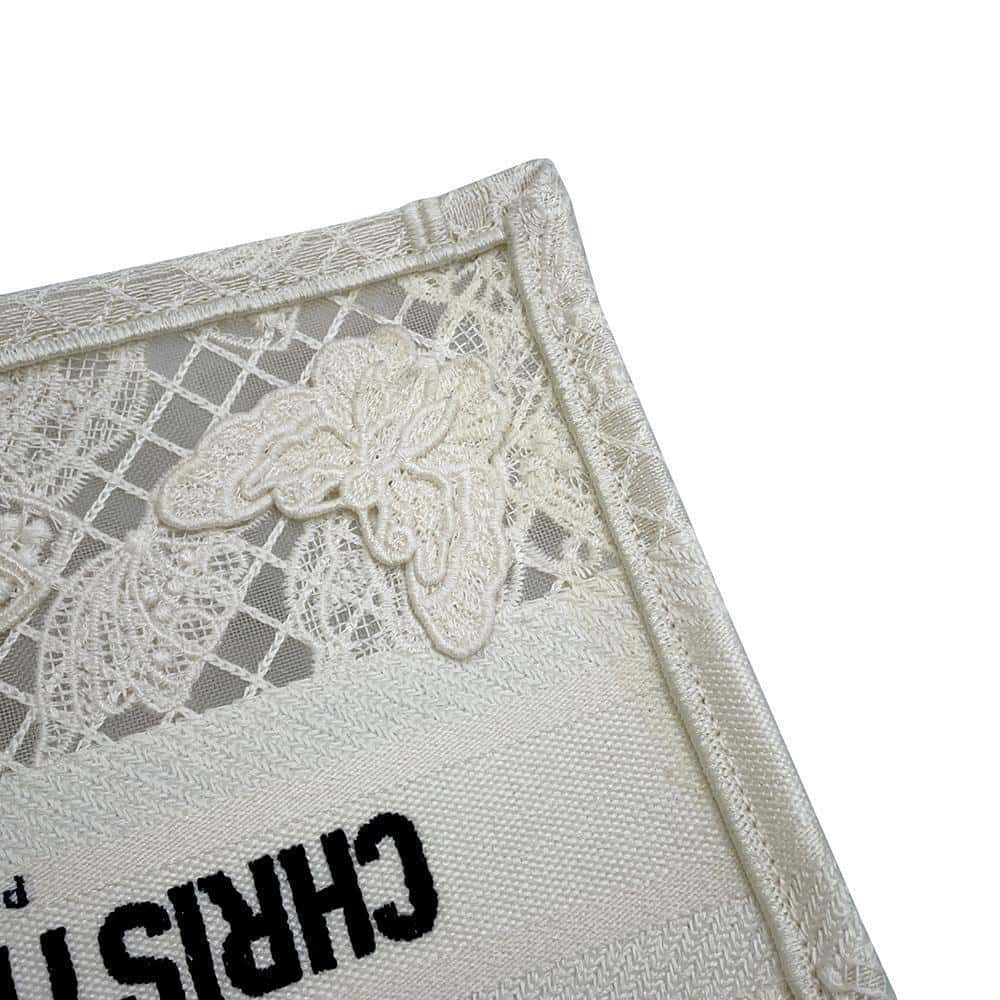 Dior Book Tote Butterfly Embroidery White Canvas Size Small