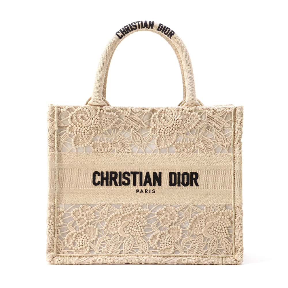 Dior Book Tote Lace Beige/Black M1265ZSEL Canvas Size Small