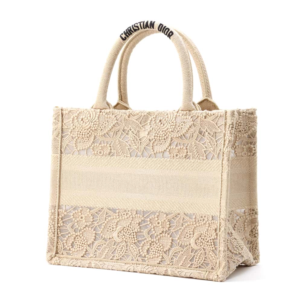 Dior Book Tote Lace Beige/Black M1265ZSEL Canvas Size Small