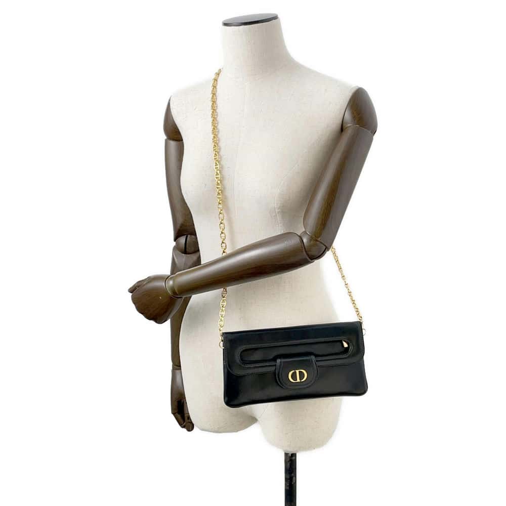 Dior CD Logo Chain Clutch Bag Black M8642UBBU Leather