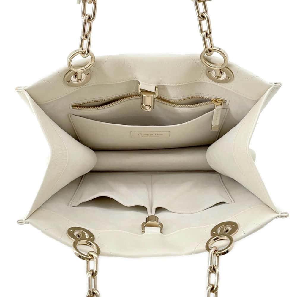 Dior Essential ArchiCannage Chain Tote Bag Off-white Leather