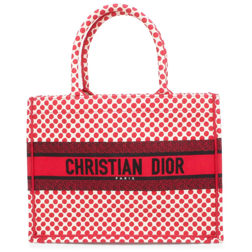 Dior Book Tote Polkadot Red/White/Black Canvas Size Medium