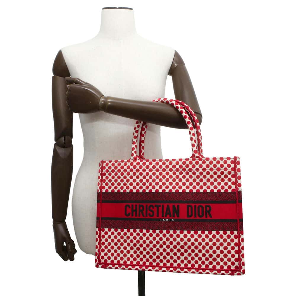 Dior Book Tote Polkadot Red/White/Black Canvas Size Medium