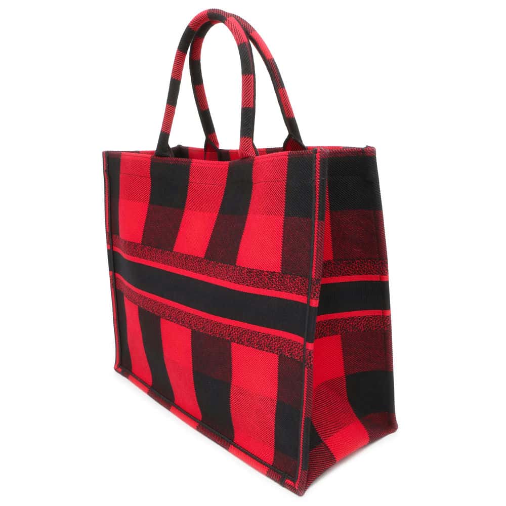Dior Book Tote Check Pattern Red/Black Canvas Size Large