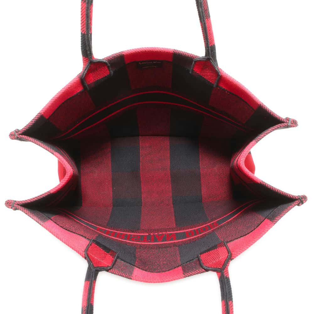 Dior Book Tote Check Pattern Red/Black Canvas Size Large