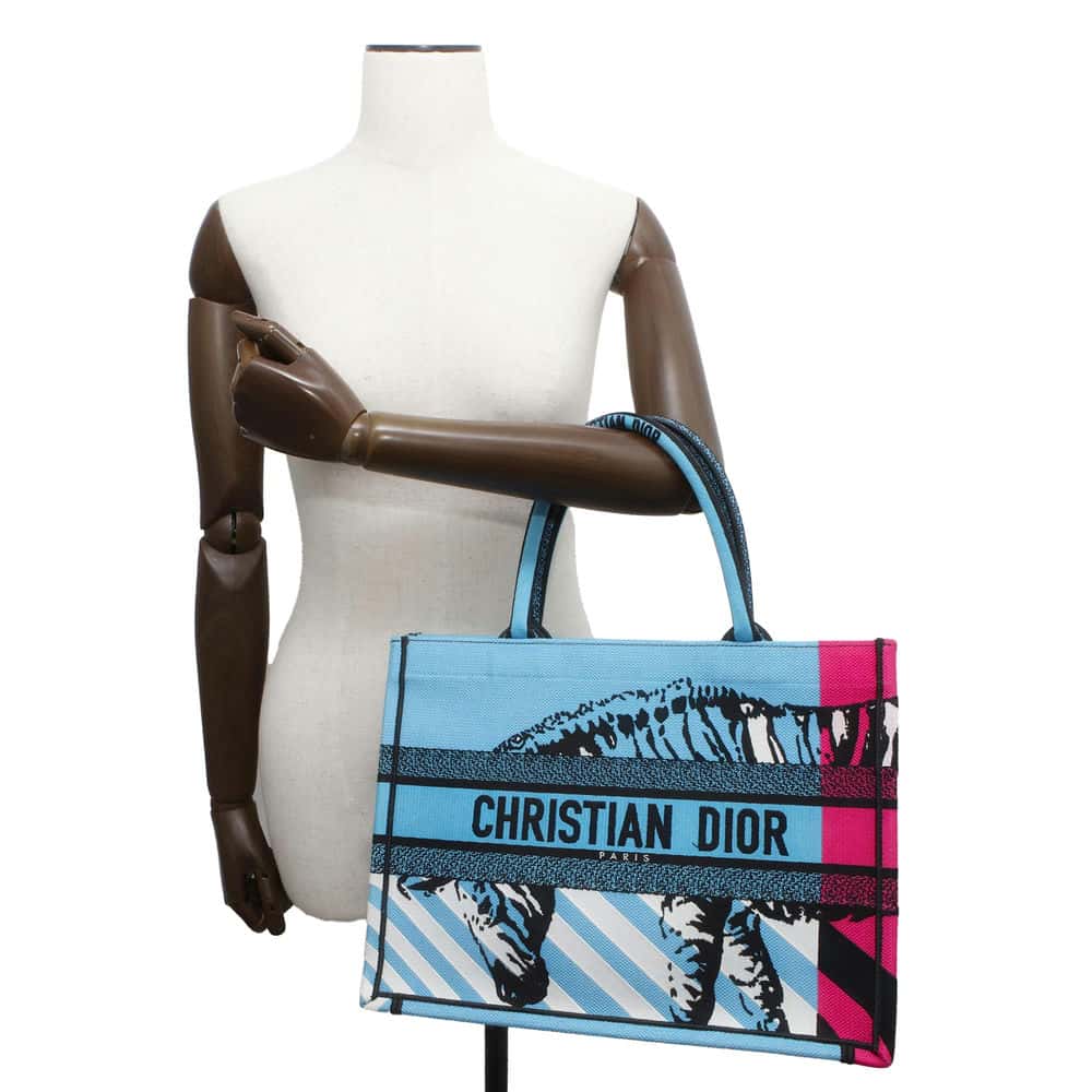 Dior Book Tote D-Jungle Pop Blue/Pink Canvas Size Medium