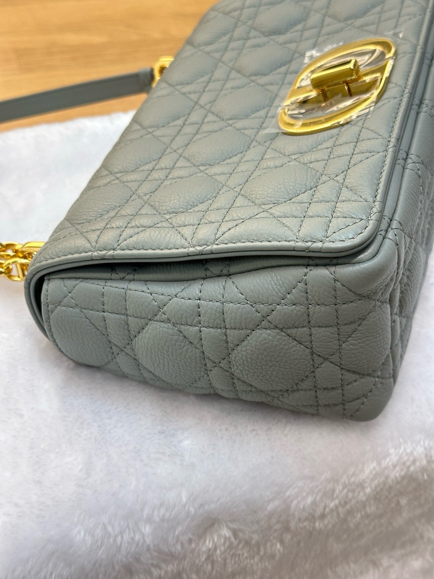 Medium Dior Calfskin Caro Bag Stone Gray Supple Cannage