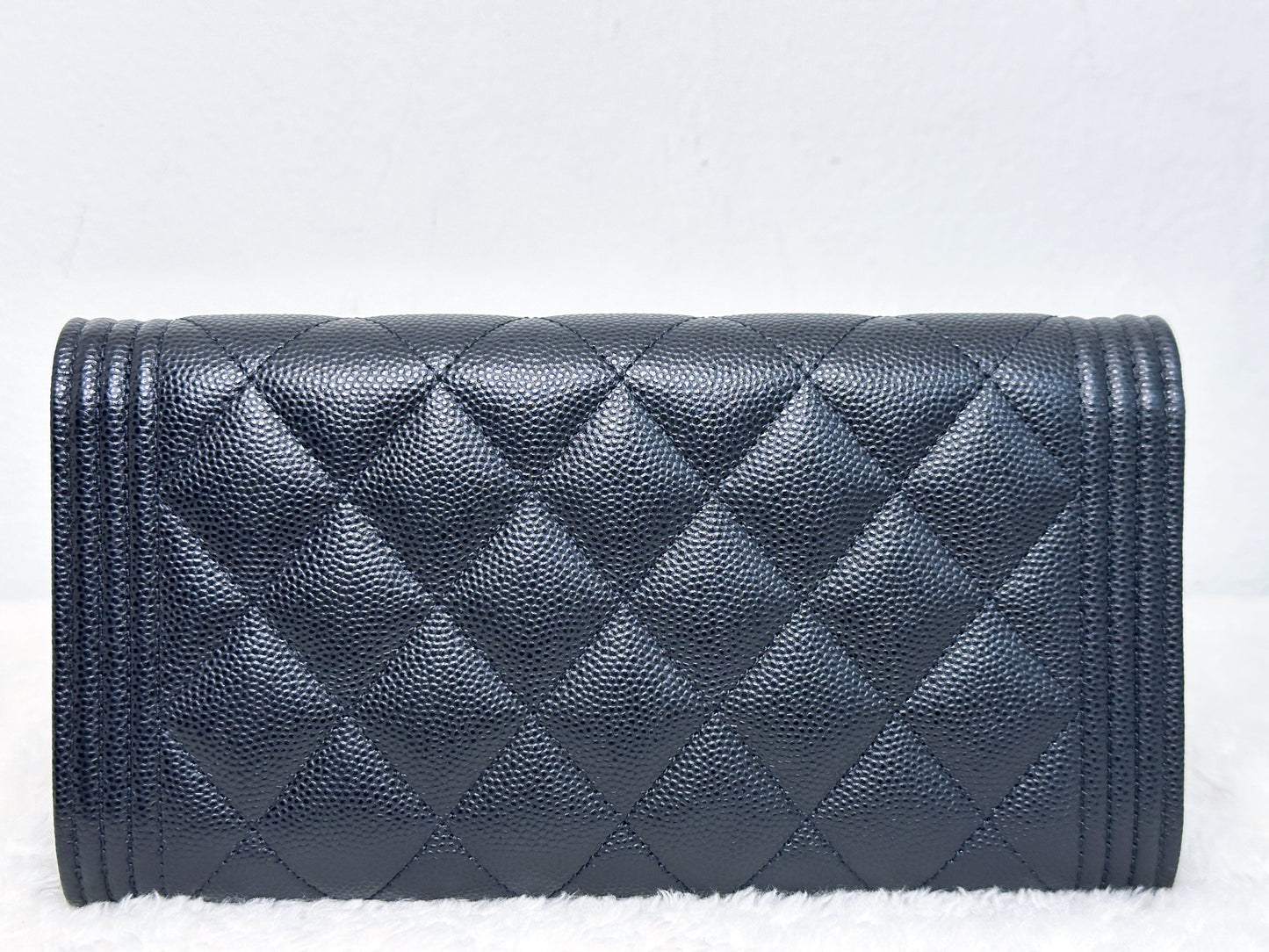 CHANEL Black Quilted Caviar Large Boy Gusset Flap Wallet 3199 holo card