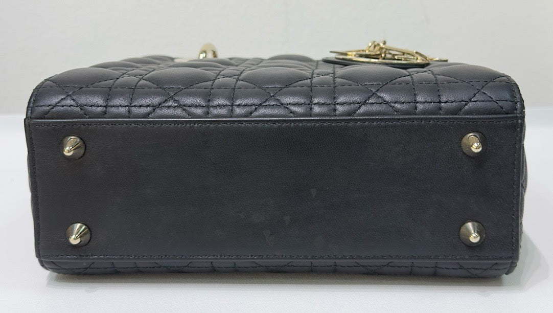 Christian Dior Small Cannage Lambskin My Lady Dior ABC Bag Black GHW