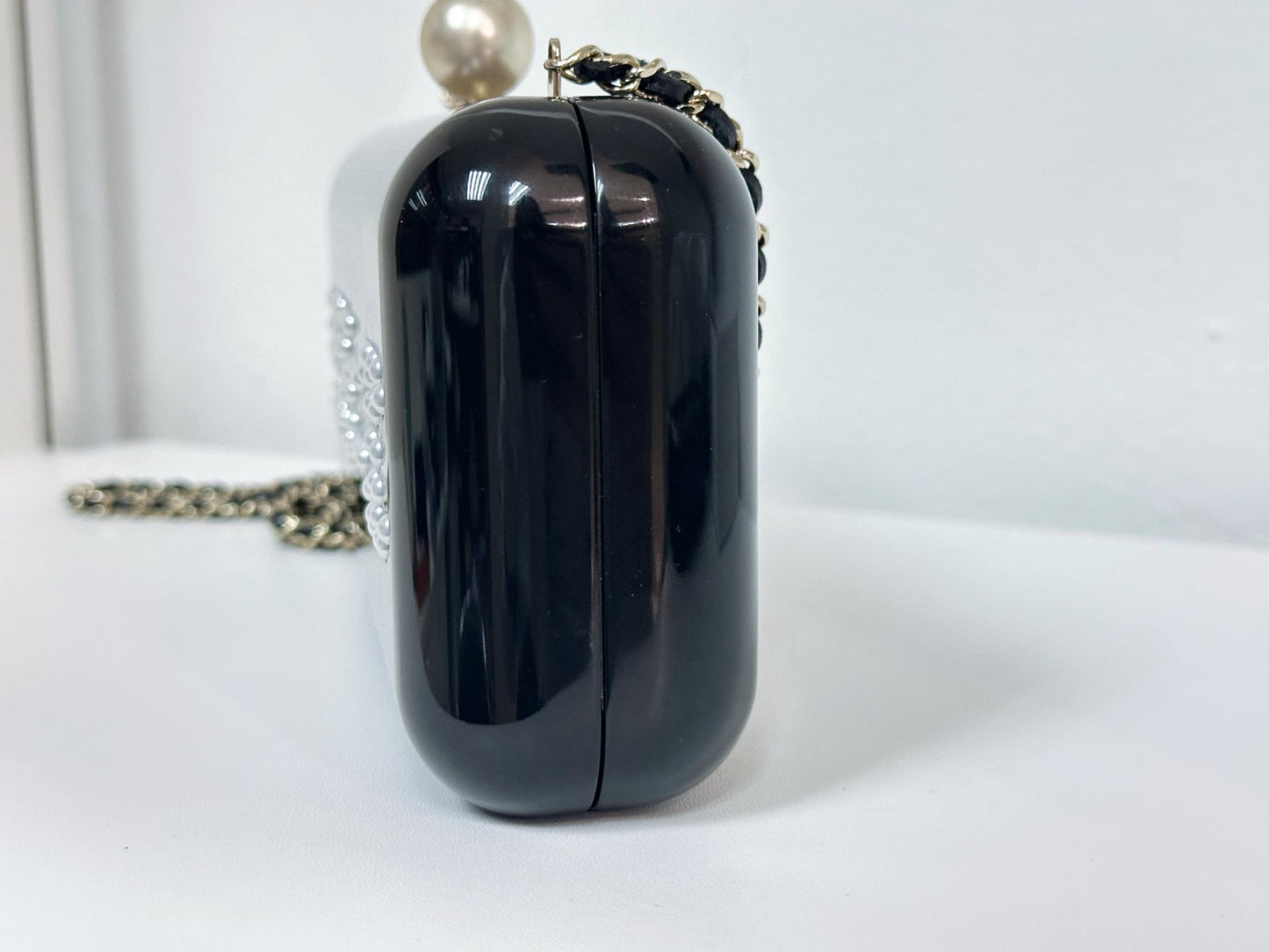 Chanel 2015 Votez Coco Black Pearl Plexiglass Minaudiere Evening Clutch Bag