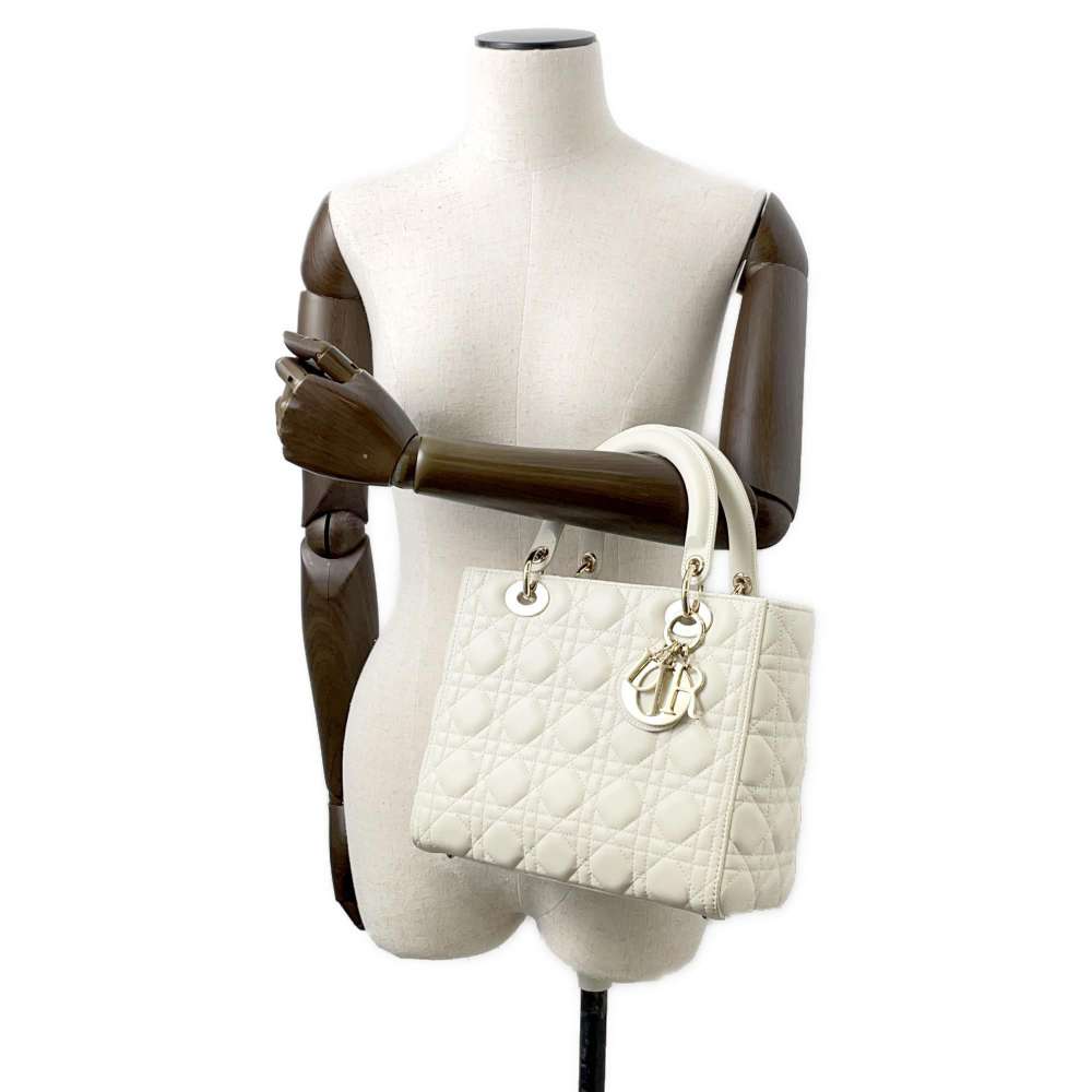 Dior Lady Dior 2WAYHandbag White M0565ONGE Lambskin Size Medium
