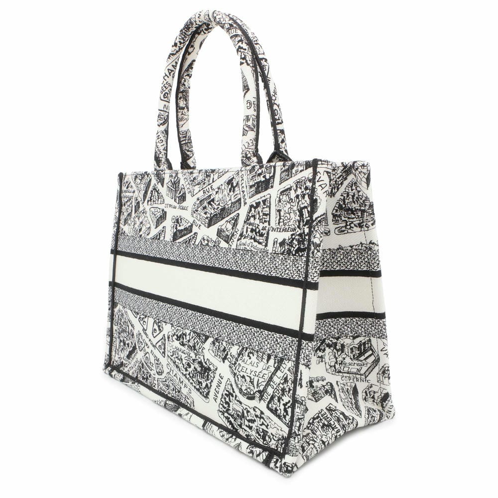 Dior Book Tote Plan de Paris White/Black M1296ZOMP_M041 Canvas Size Medium